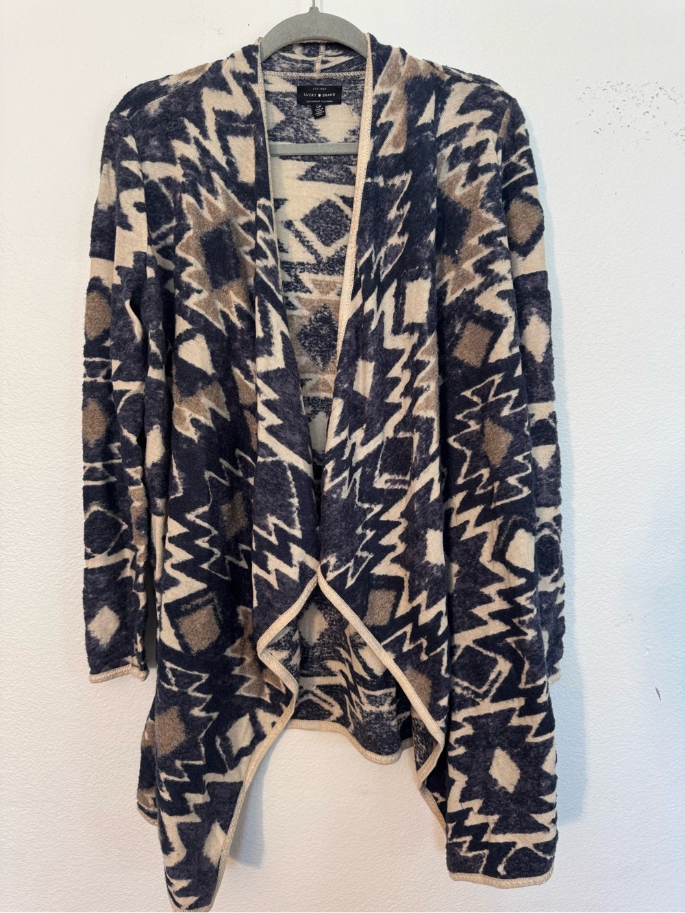 Lucky Brand Aztec Open-Front Cardigan in Black, Cream & Brown
